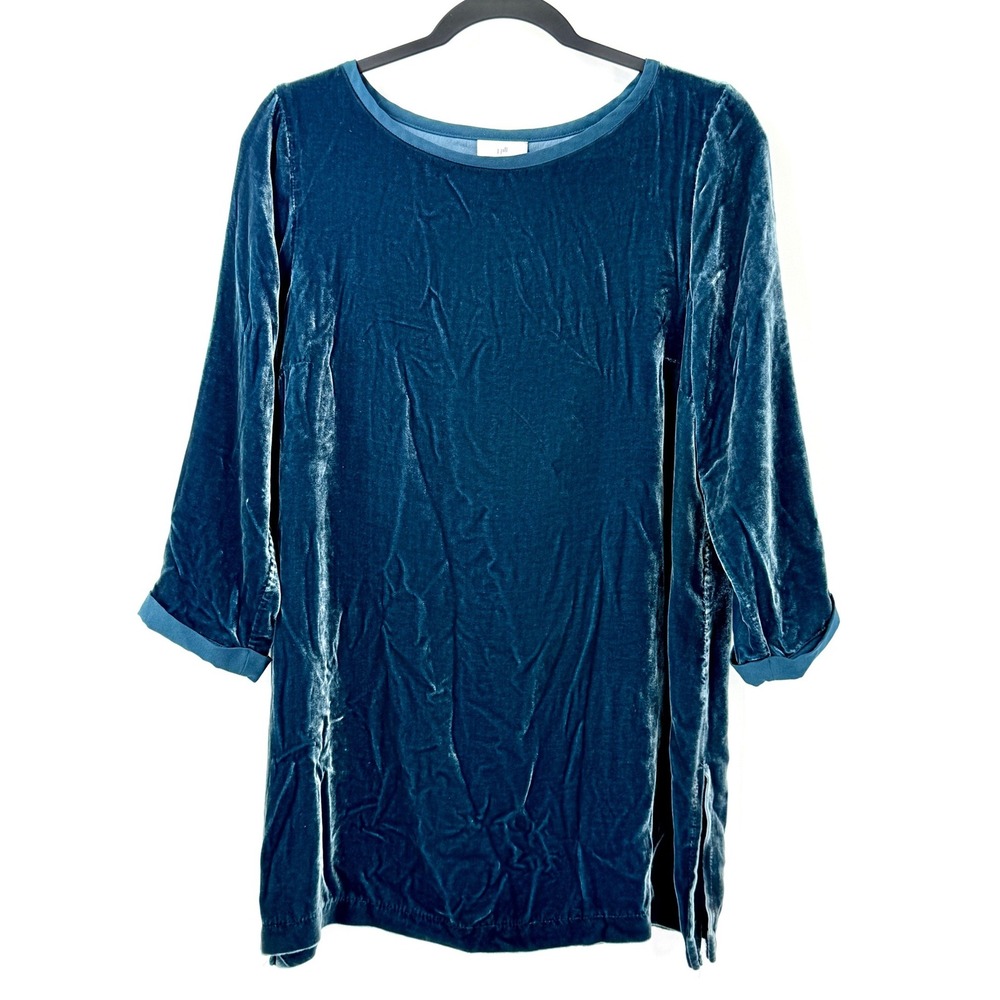 J Jill Velvet Tunic Top Womens sz M Teal Silk Blend 3/4 Sleeve jewel tone office